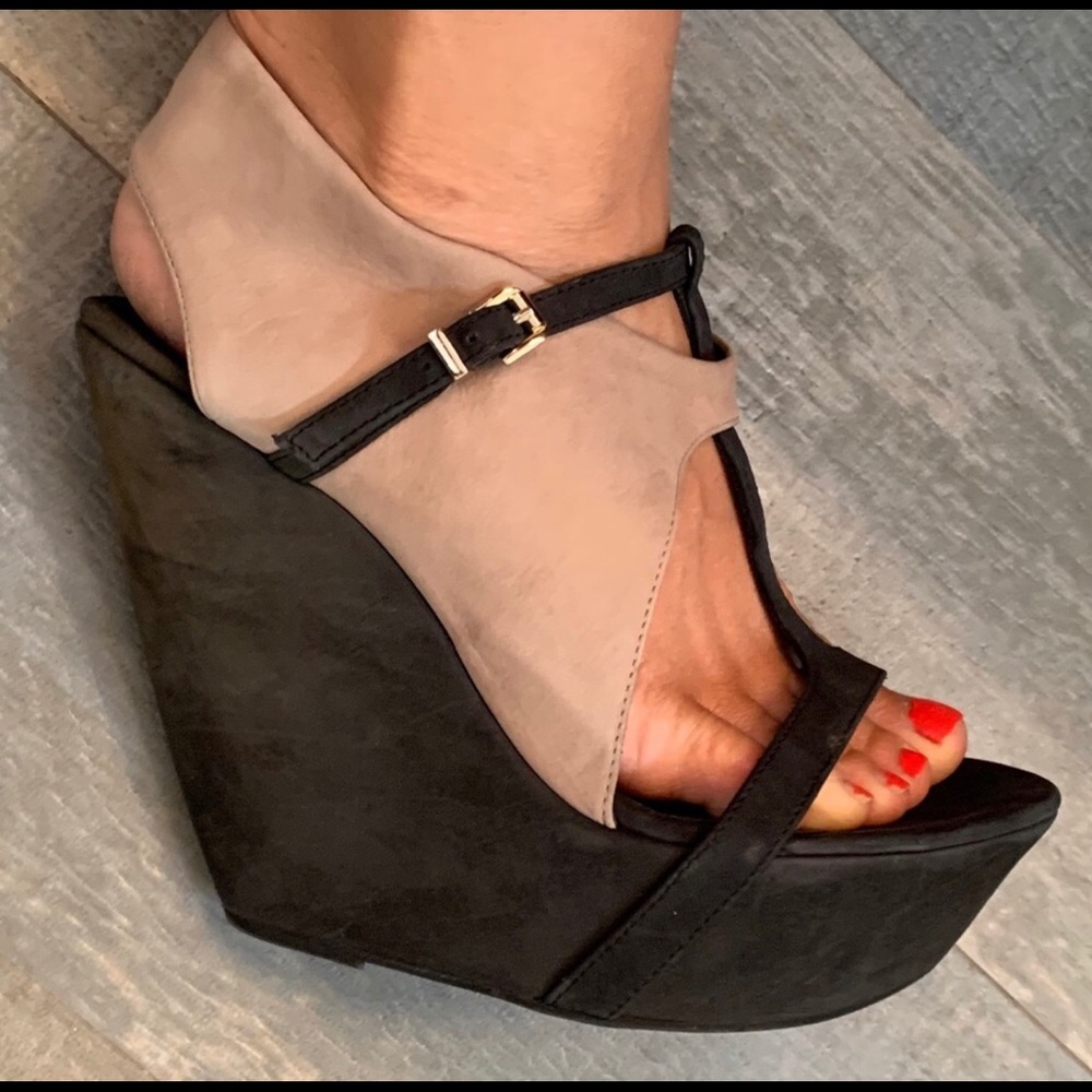 Tan and black wedges from Italy.